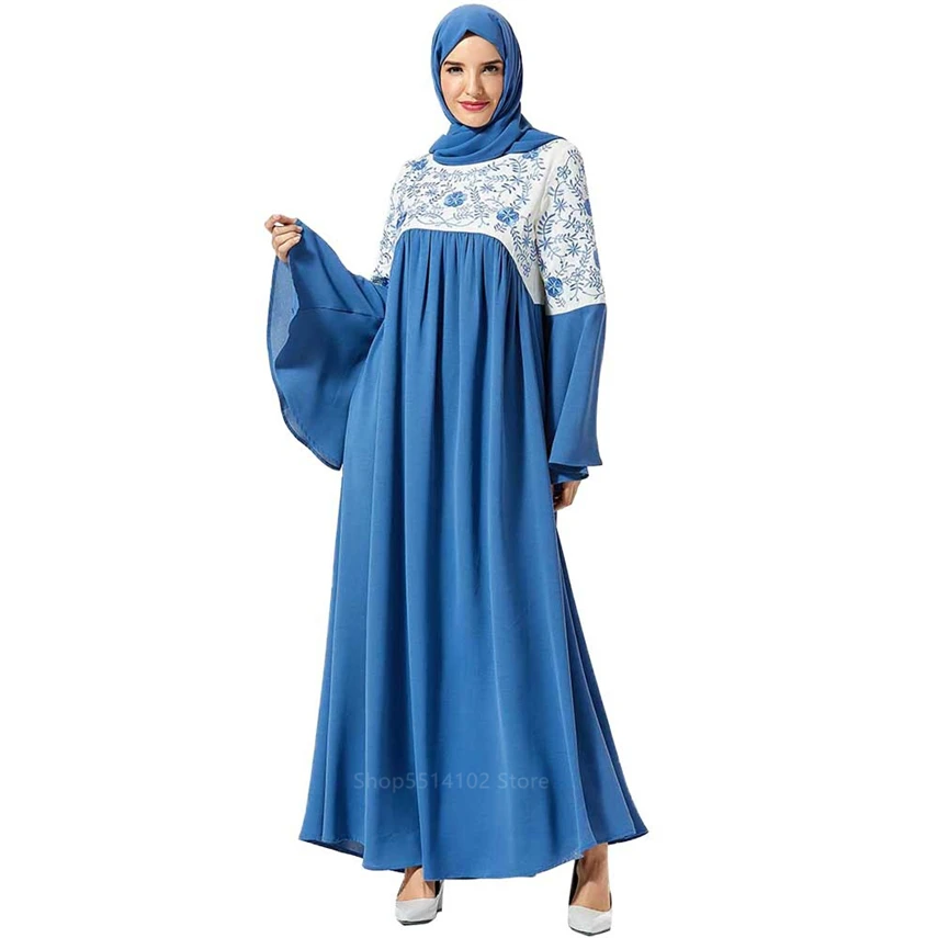 Fashion Women Muslim Islamic Clothing Hijab Dress Floral Embroidery Abaya Dubai Kaftan Marocain Pakistan Arabic Party Long Robe |