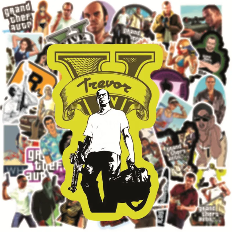 103050pcs grand theft auto adventure gta5 game stickers waterproof luggage guitar skateboard graffiti sticker decal kid toy free global shipping