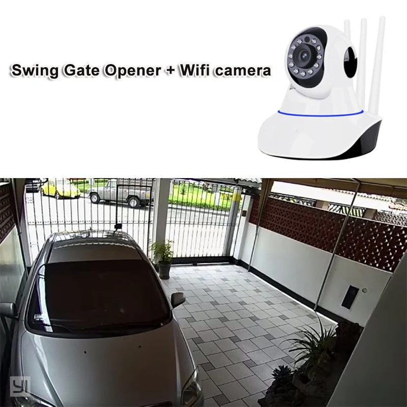 

Auto Swing gate door opener Actuator with 1080P wifi camera Warning Light IR photocells sensor 3pcs remote control full kit