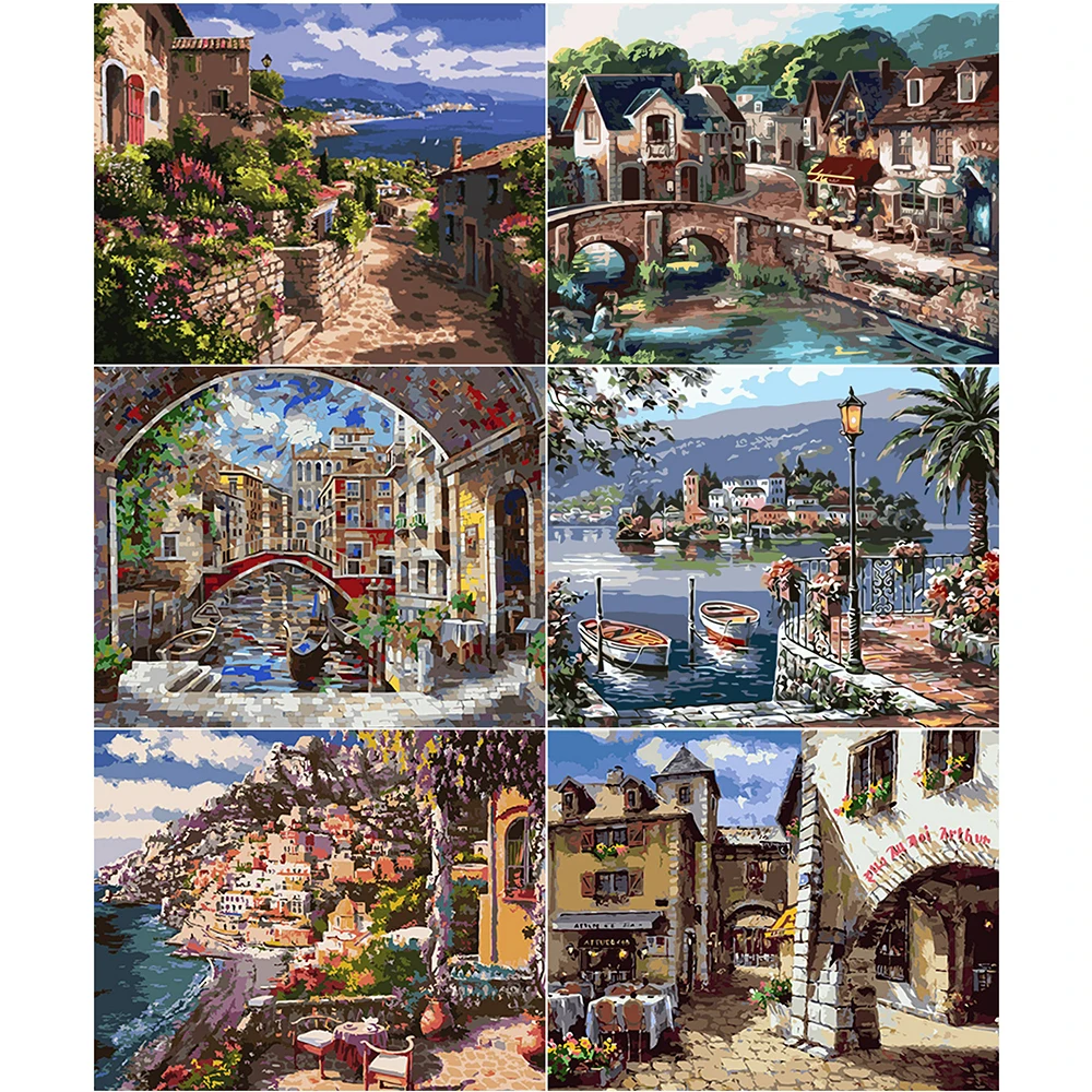 

AZQSD Painting By Number Town Canvas Kits Acrylic Paint Paint By Numbers Landscape Abstract Art Wall Art Decor For Home