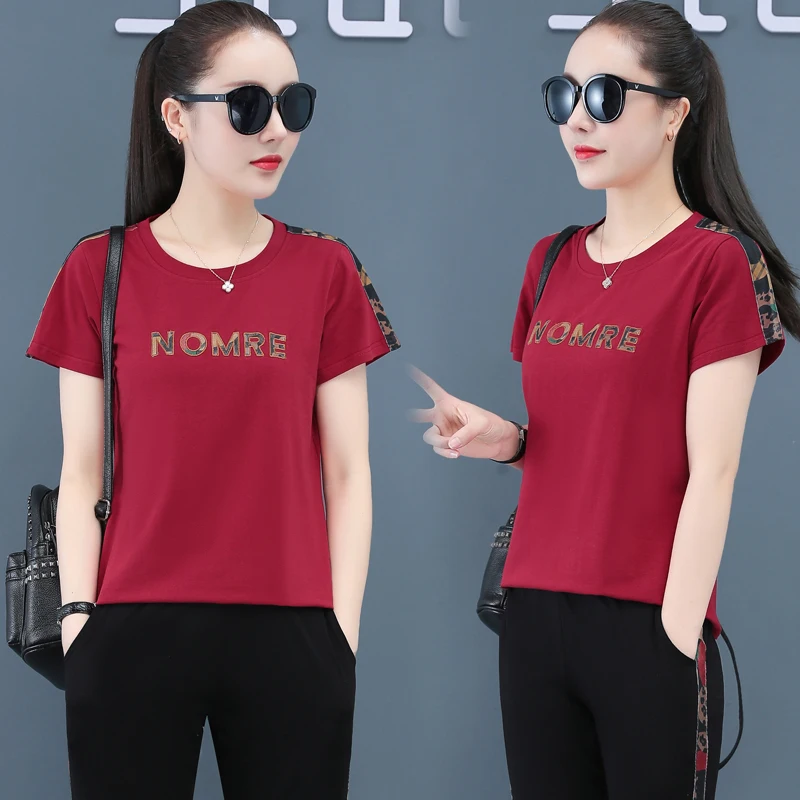 

Korean Casual Casual Short Sleeve T-Shirt Women'S 2021 New Cotton Loose Large Summer Thin Girls' Round Neck Top Two Piece Set