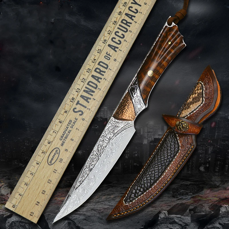 

Damascus knife steel knife high hardness defensive knife sharp outdoor survival small straight knife military tool knife