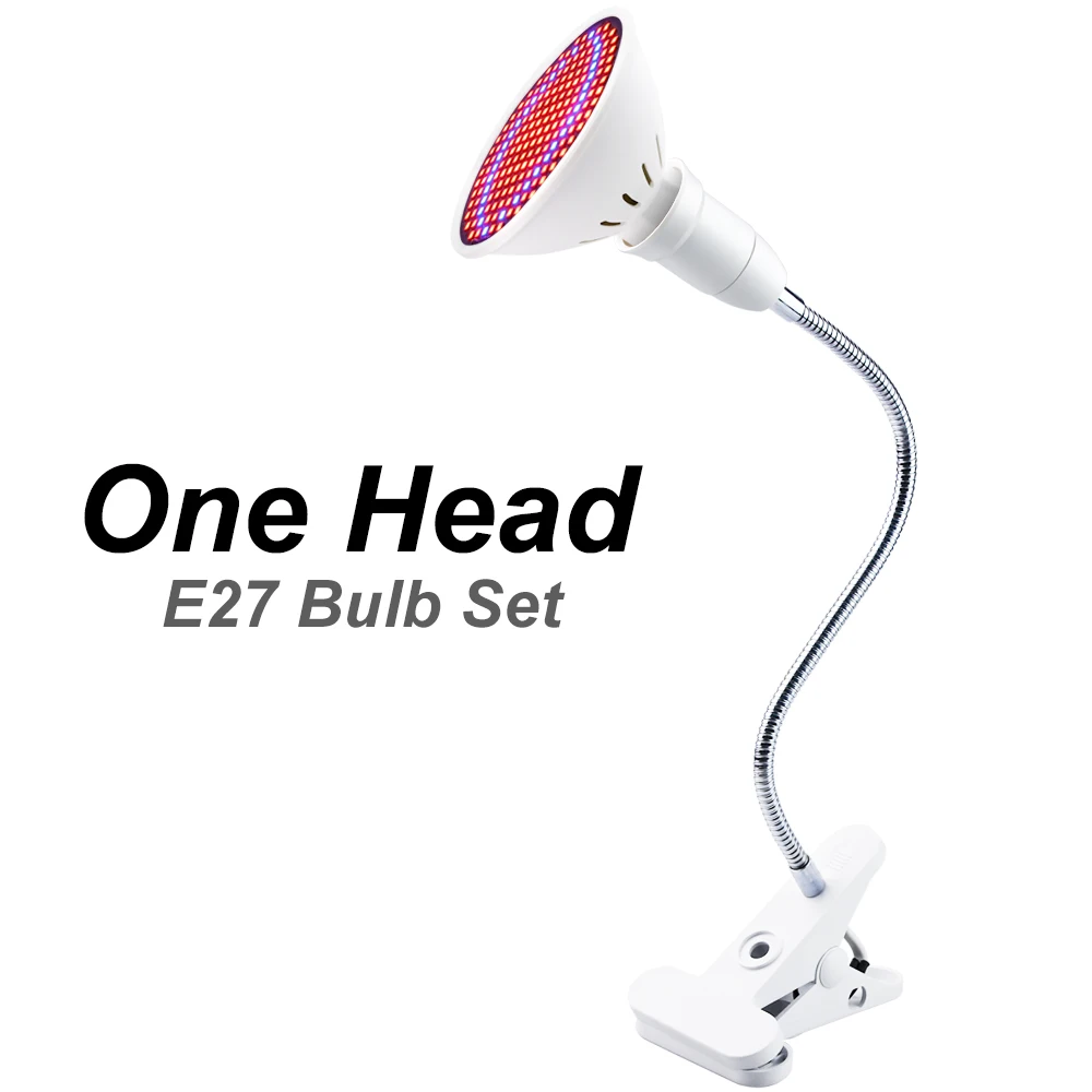 1 head and bulb Светодиодный светильник для растений, полный спектр, светодиодный светильник для выращивания цветов, держатель для лампы, зажим для комнатных зеленых домашних гидропонов, коробка для выращивания растений, палатка для выращивания - Испускаемый цвет: 1 head and bulb