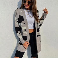 fashion women sweater new autumn casual hot sale v neck cardigan camouflage long loose large size knitted sweater