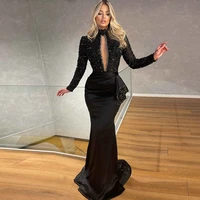 evening dresses 2022 women simple black sequin mermaid prom gowns luxury long sleeves party dress sexy o neck robes de soir%c3%a9e