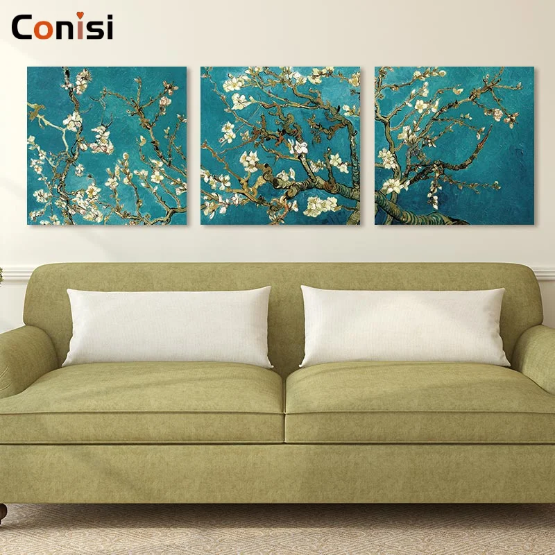 

Conisi 3 Panels Classic Wall Art Poster Pirnt Vincent Van Gogh Blossoming Almond Tree on Canvas Paintings Home Decor