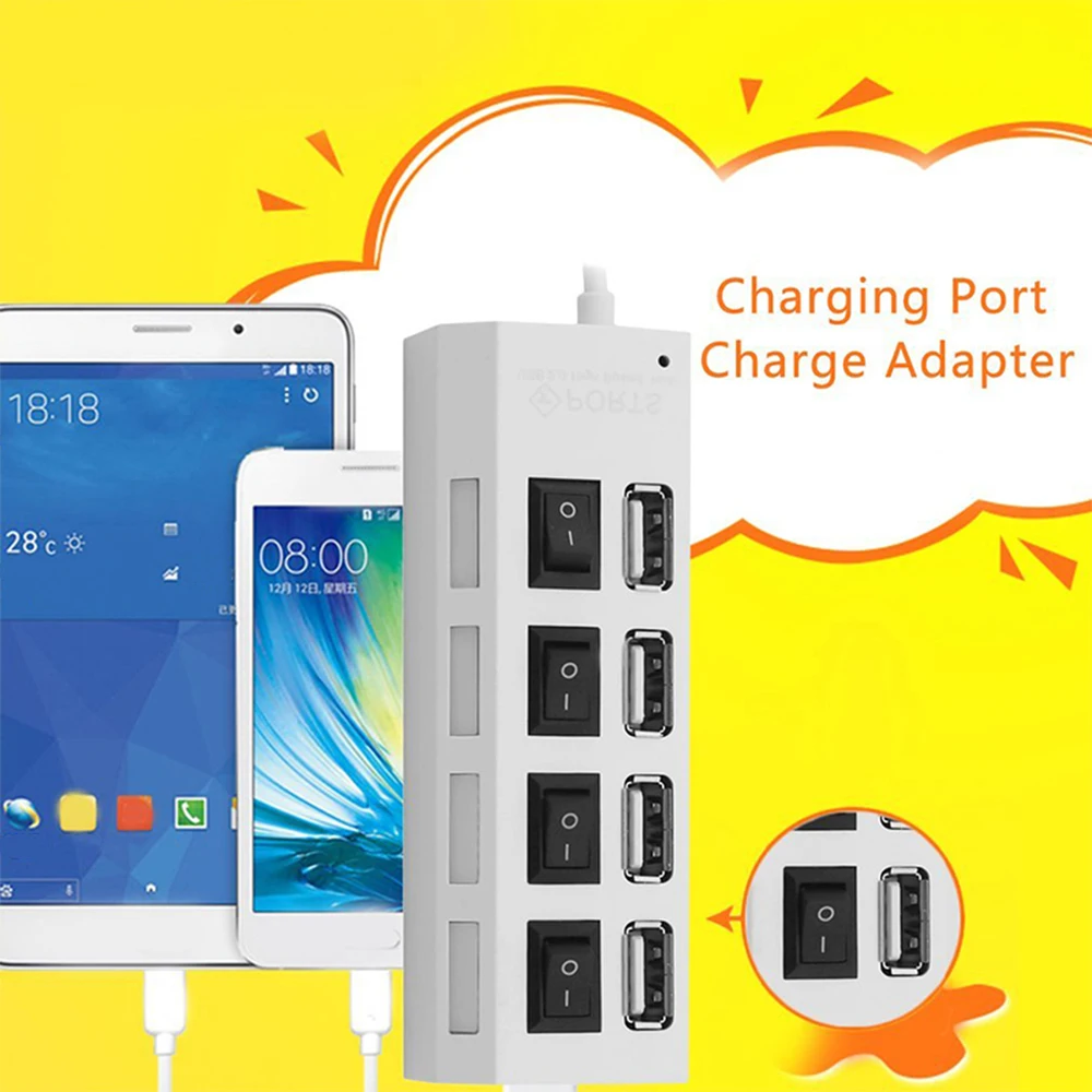 4 порта Micro usb-хаб 2 0 USB разветвитель с индивидуальным переключателем ВКЛ/ВЫКЛ для