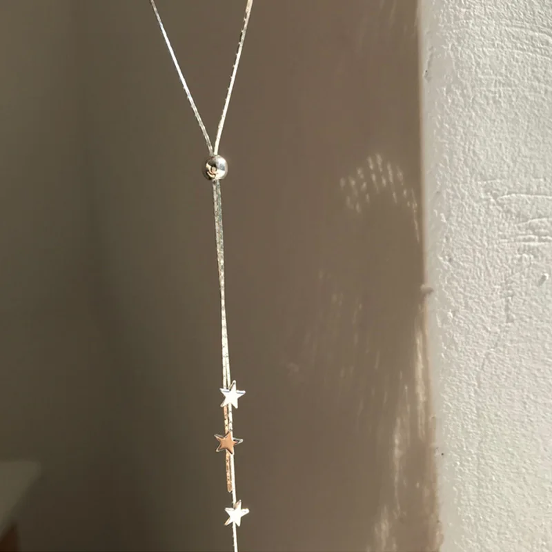 Цепочка Женская длинная из серебра 925 пробы с подвеской-звездой | Украшения и