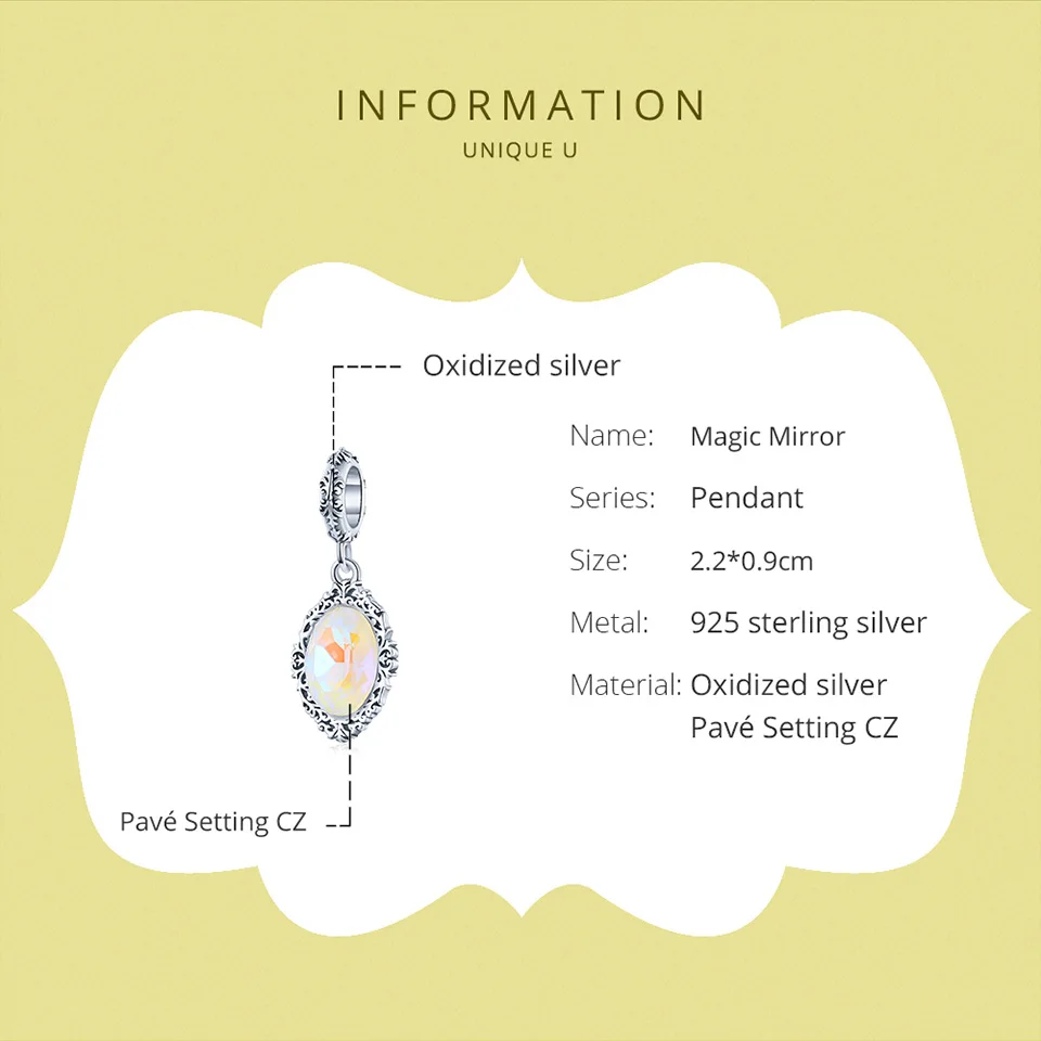 Wostu Charms 925 Серебро Оригинал Fit Браслеты Sterling Magic Mirror Anniversary Charm Beads для diy Женская Ювелирная FIC1815.