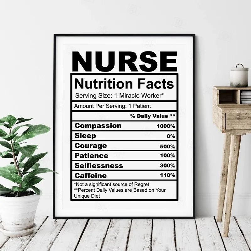 Медсестра подарок медсестра питание факты детской черный белый плакат