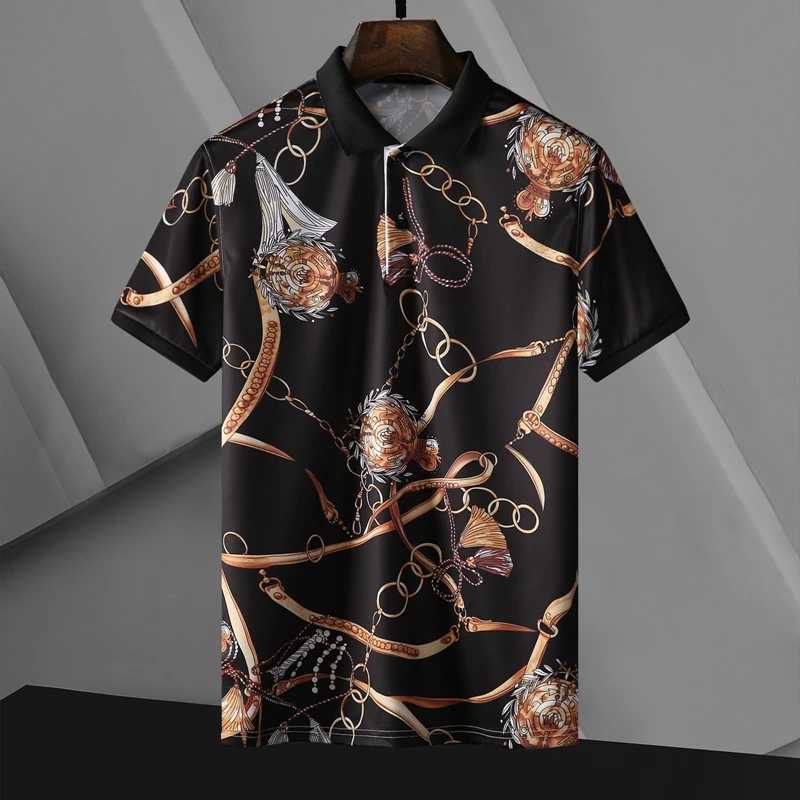 

New European American Men's Retro Palace General Digital Printing T-Shirt Men's Short Sleeve Polo Shirt Fashion Top Tee P16