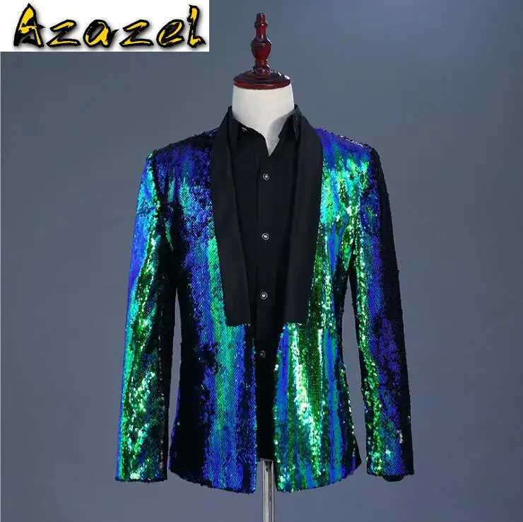 Hot 2020 New jacket Personality two-color flip film sequin suit Mens Fashion dress Coat Wedding Groom Stage Singer Blazers Suits