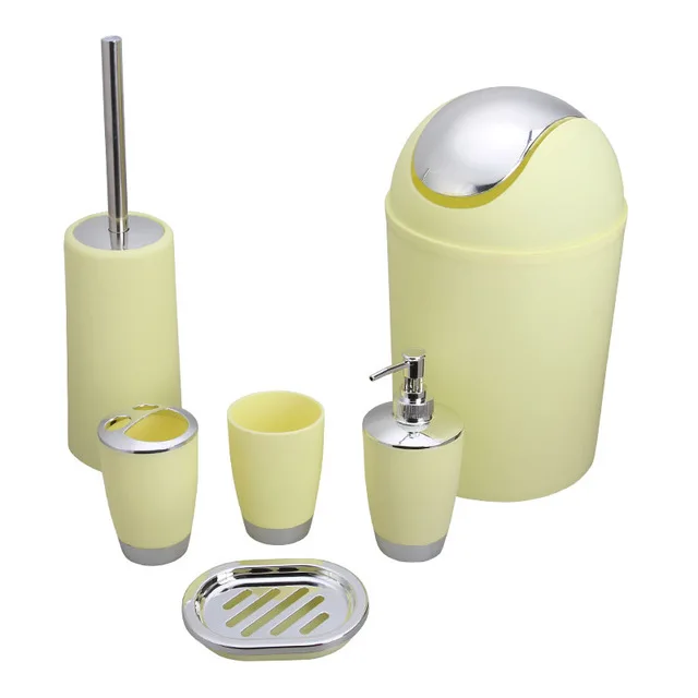 Beige Yellow 6 piece Синий набор аксессуаров для ванной комнаты держатель для зубной щетки ручная бутылка для антисептика мыльница чехол для туалетной щетки мусорный Органайзер контейнер для хранения - Цвет: Beige Yellow 6 piece