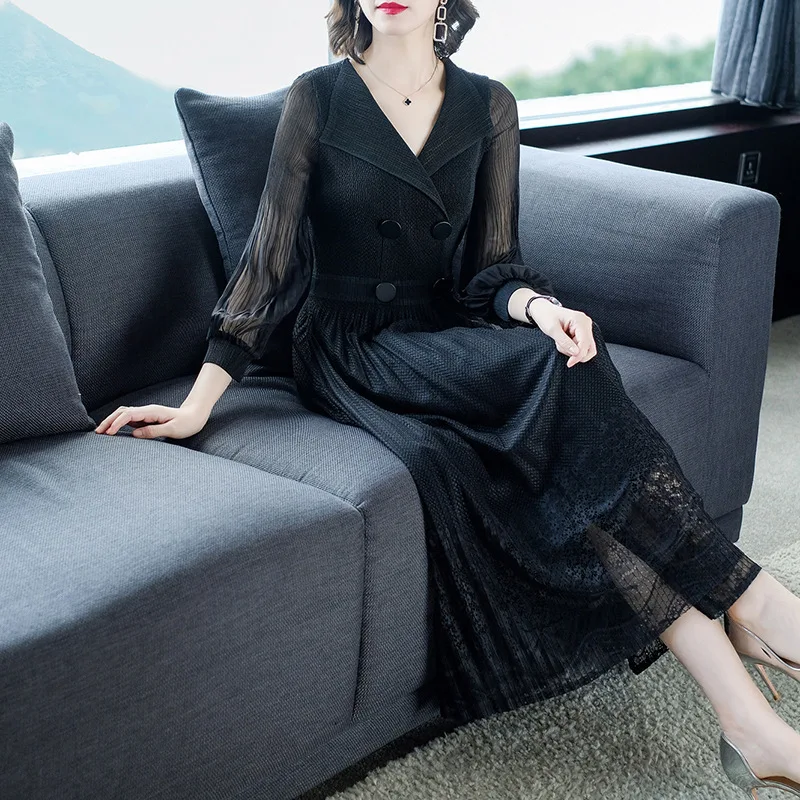 Женское длинное плиссированное платье LANMREM винтажное свободное эластичное