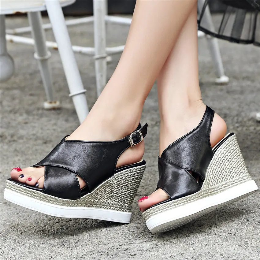 Женские босоножки на танкетке Goth повседневные туфли лодочки с открытым носком