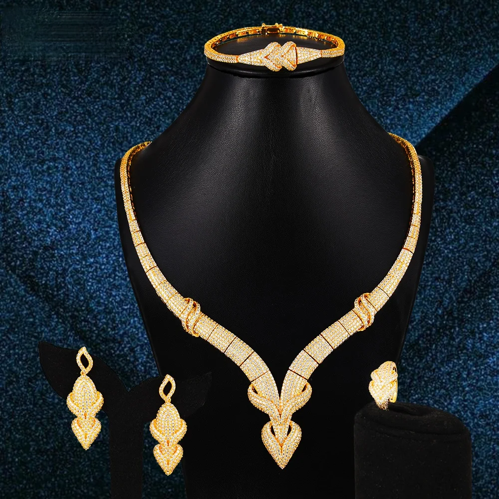 

KellyBola Luxurious Simulated Romantic Necklace Bracelet Earrings Ring Sets Bridal Wedding Jewelry Parure Bijoux Femme
