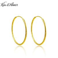 kissflower er22 2022 fine jewelry wholesale fashion woman girl birthday wedding gift big round exquisite 24kt gold hoop earings