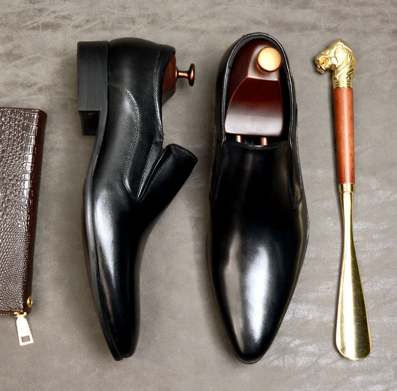 

Italian Men's Penny Loafers Black Wine Red Khaki Genuine Leather Wedding Party Casual Men Dress Shoes Oxford Fashion Male Flats