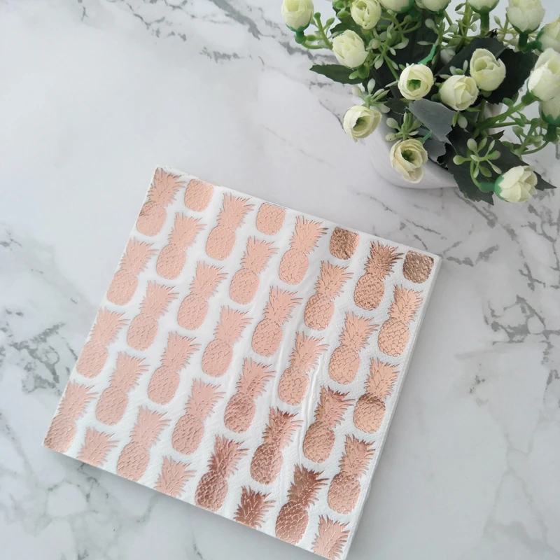 8 комплектов роскошных бумажных тарелок из розового золота с ананасами салфетки