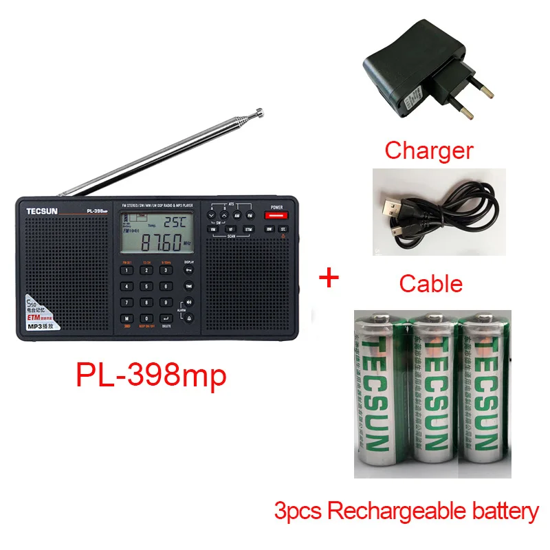 398mp All set Tecsun PL-398MP FM AM SW радио 2,2 ''полный диапазон цифровой тюнинг стерео FM/AM/SW радио приемник MP3 плеер - Цвет: 398mp All set