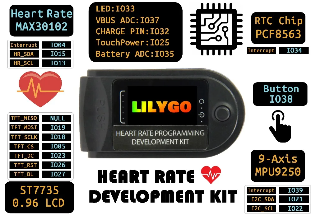 LILYGO®TTGO Heart rate programming development kit ESP32 WIFI Bluetooth IPS 0.96 LCD | Электроника