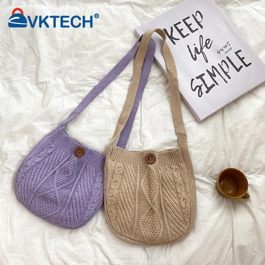 

Women Shoulder Bags Knit Crossbody Bag Female Pure Color Messenger Bags Winter Small Wallet for Travel Gathering Shopping