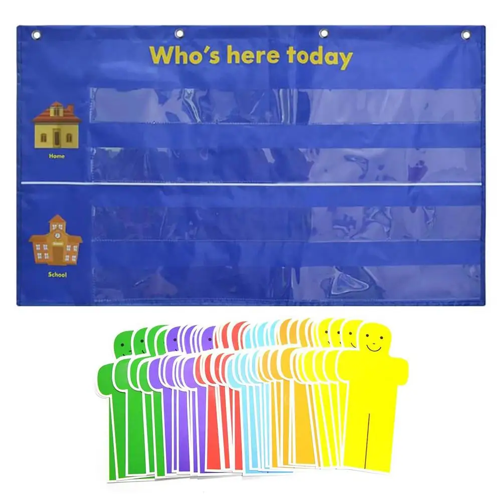 Who Is Here Today Attendance Pocket Chart Suitable For Classroom, Preschool, Kindergarten With 36 Colors Replacement Cards