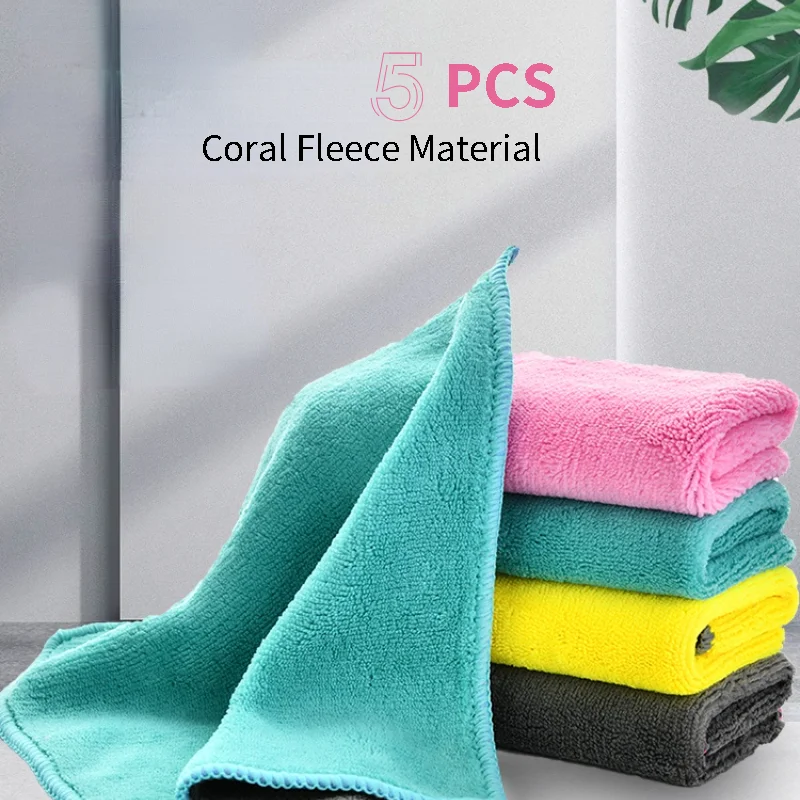 

5pcs Super Absorbent Coral Fleece Kitchen Dish Cloth High-efficiency Tableware Household Cleaning Towel Kitchen Tools Dishcloth