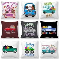 easter pillowcase happy easter bunny eggs decorative cushion cover cartoon rabbit truck print pillow covers for home 45x45cm
