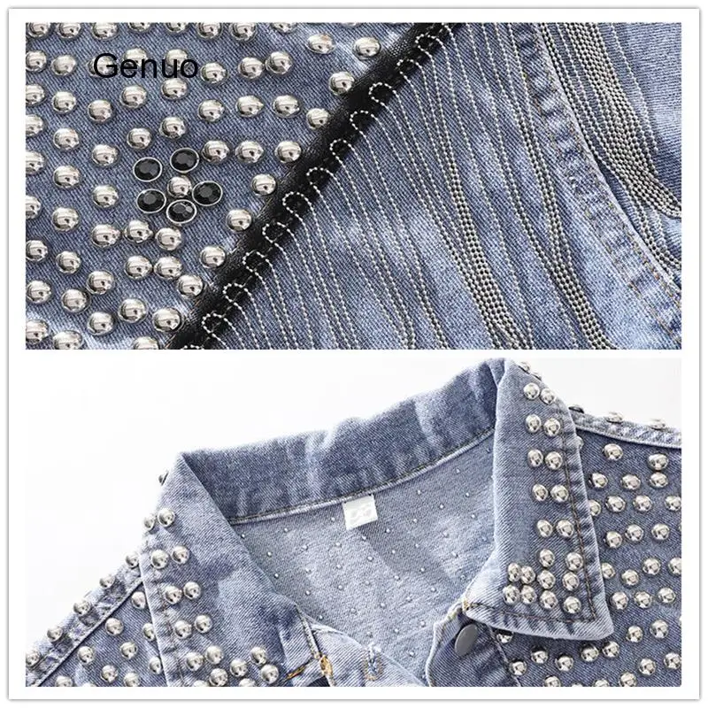 Весна Осень 2020 джинсовая куртка пальто для женщин с заклепками кисточками