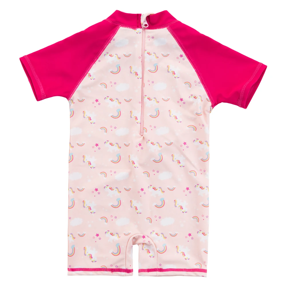 Wishere Swimsuit One-piece Swimwear Short Sleeves UPF50+ Sunsuit Baby Girl Beachwear Summer Kids' Bathers Swimming Suit