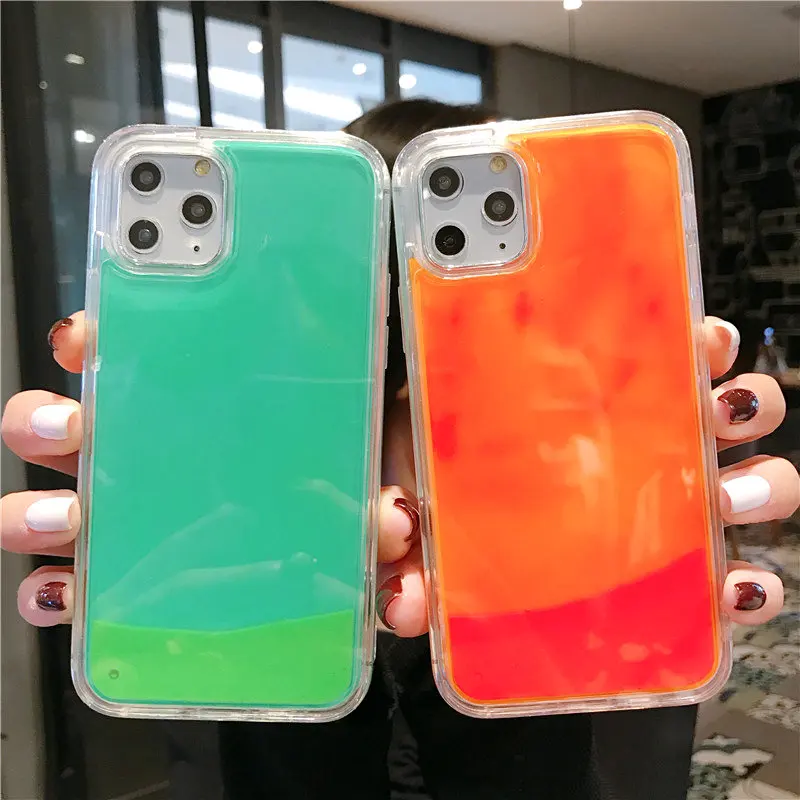 Светящийся чехол с неоновым песком для iPhone 6 6s 7 8 Plus 11 Pro Max XS XR X силиконовый