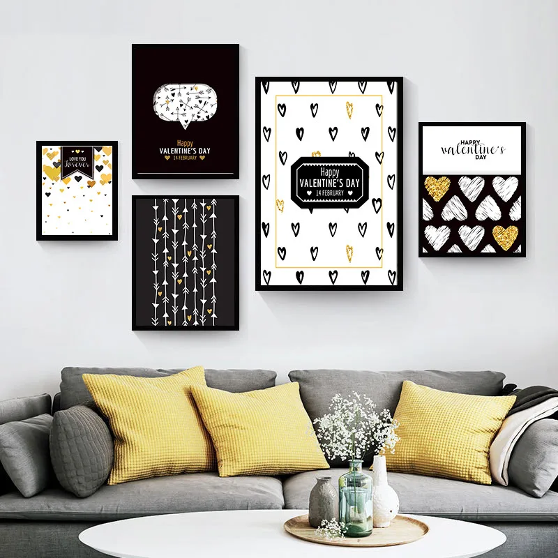 Рождественские украшения картины на холсте плакаты Мультяшные черные и золотые