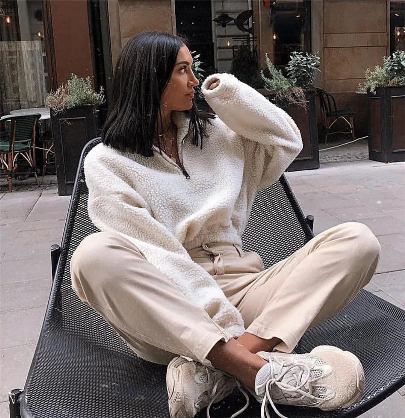 Fitshinling Lambswool Winter Women's Sweatshirts Hairy Rainbow Tie Dye Moletom Poleron Mujer Zip-Up Warm Fuzzy Sweatshirt Female | Женская