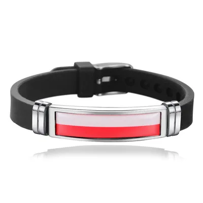 

New Poland Flag Bangles Sporty Style Stainless Steel Silicone Poland Country Flag Bracelets Jewellery