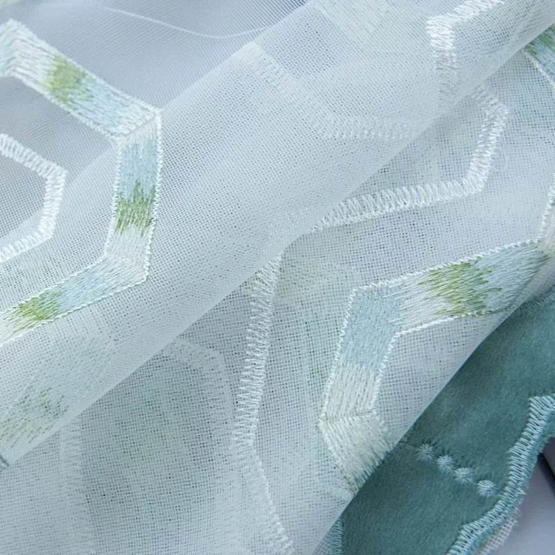 Китайские тюлевые занавески с геометрическим рисунком серая прозрачная ткань