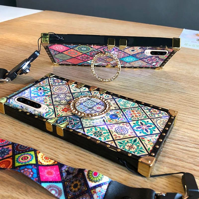 SYCASE роскошный blu ray квадратный PhoneCase с кольцом для samsung S8 S9 S10 Plus Note 8 9 J4 J6 Plus Prime чехол в национальном стиле