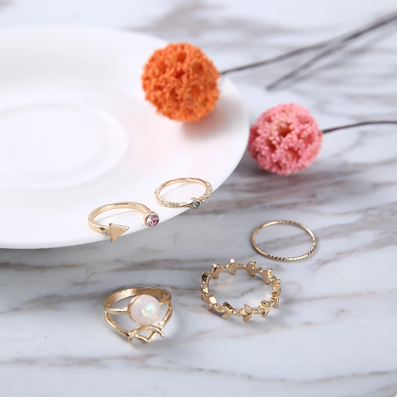 5 шт./компл. набор золотых колец модное кольцо в стиле панк с кристаллами и опалом