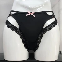 women s underwear lace cut out sexy thongs t pants bow with ribbon nylon fabric panties low rise lingerie 269