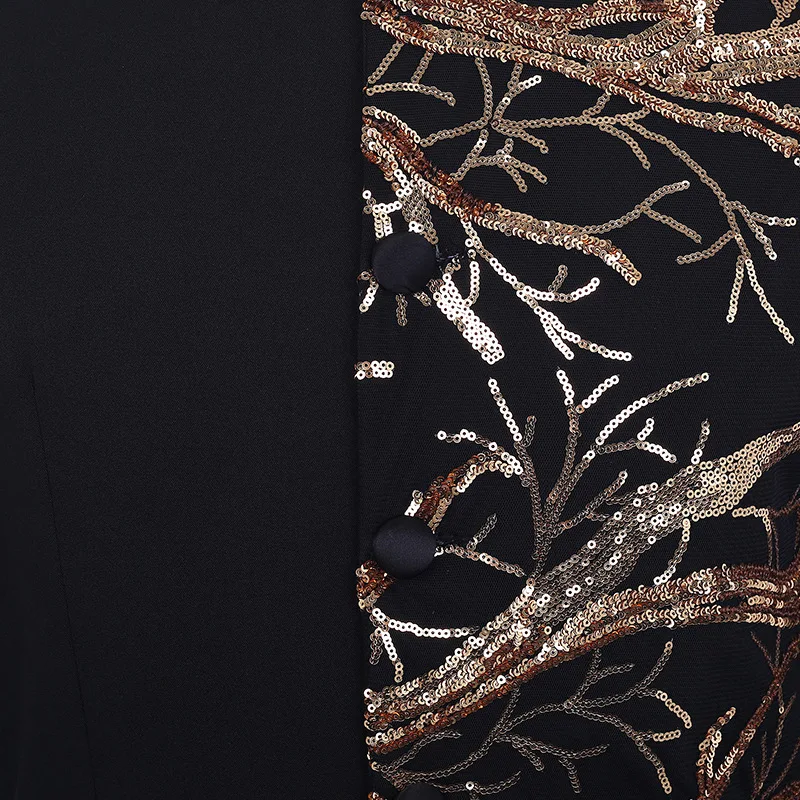 

Design Sense Asymmetrical Sequin Printing Slim Fit Banquet Suits Nightclub Bar Male Dj Singer Performance Casual Blazer Jacket