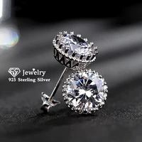 stud earrings for women solid s925 silver cubic zirconia brincos bridal wedding engagement fine jewelry drop shipping e001