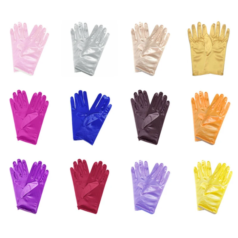 

Satin Gloves solid color Short Mittens Full Finger Gloves Smooth Evening Party Prom Stretch Gloves Spandex Etiquette Glove 2021