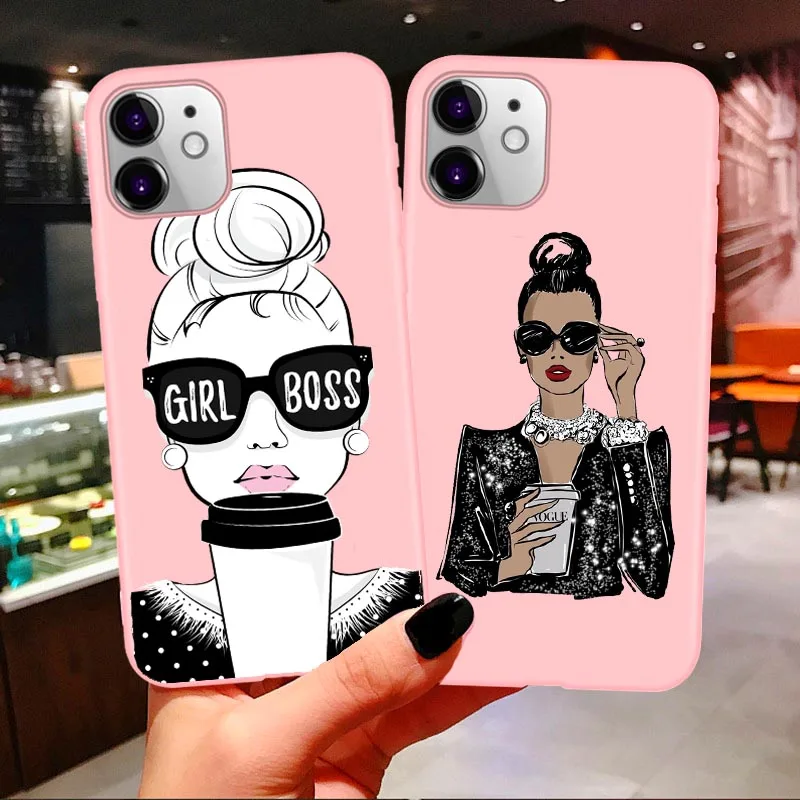 Женский boss кофе чехол для телефона iphone 11 Pro Max 2019 Vogue мамы с дочкой нежно розовый