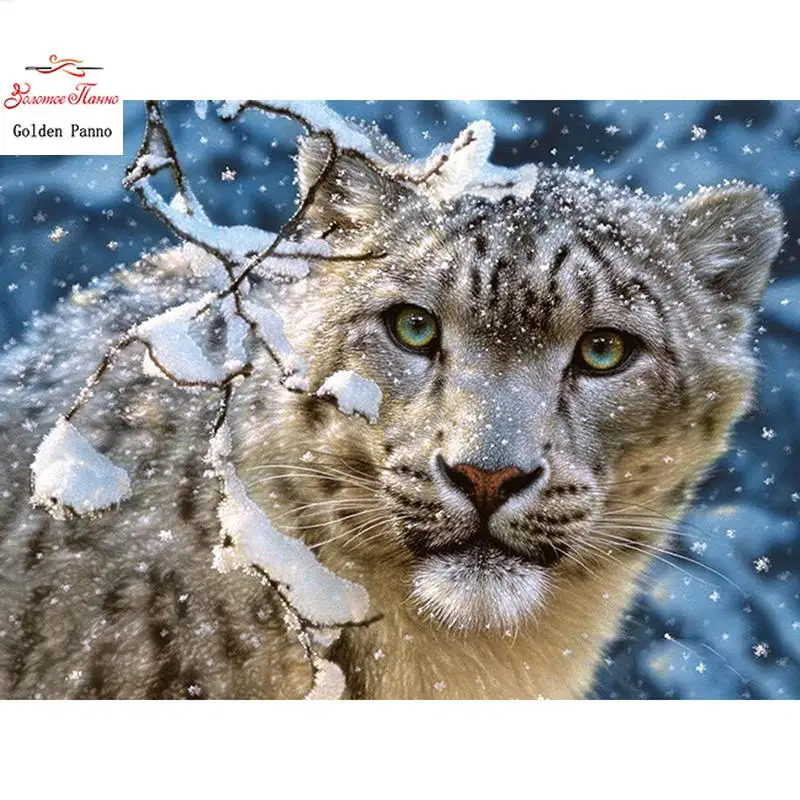 Pintura De Diamantes Leopardo Da Neve Diamante Quadrado Bordado Completo Bordado DIY Bordado Ponto Cruz Bordado Animal