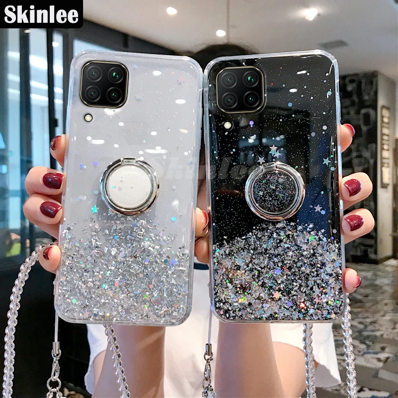 Чехол Skinlee для HUAWEI P40 Lite ударопрочный блестящий чехол с блестками Huawei прозрачный