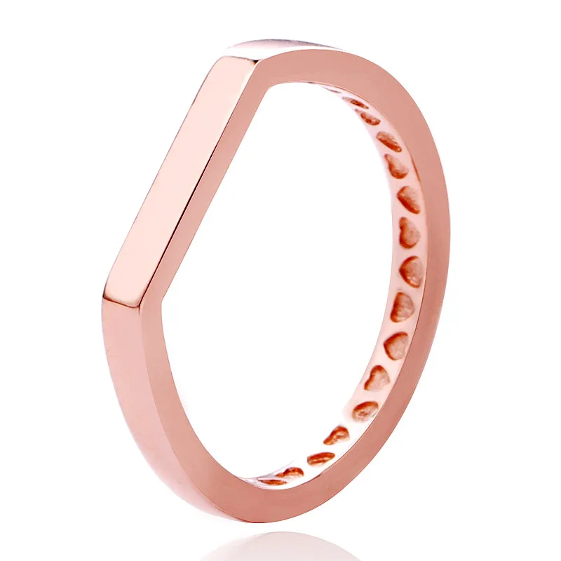 

Original Rose Signature Bar Stacking Love Heart Ring For Women 925 Sterling Silver Ring Wedding Party Gift Fine Europe Jewelry