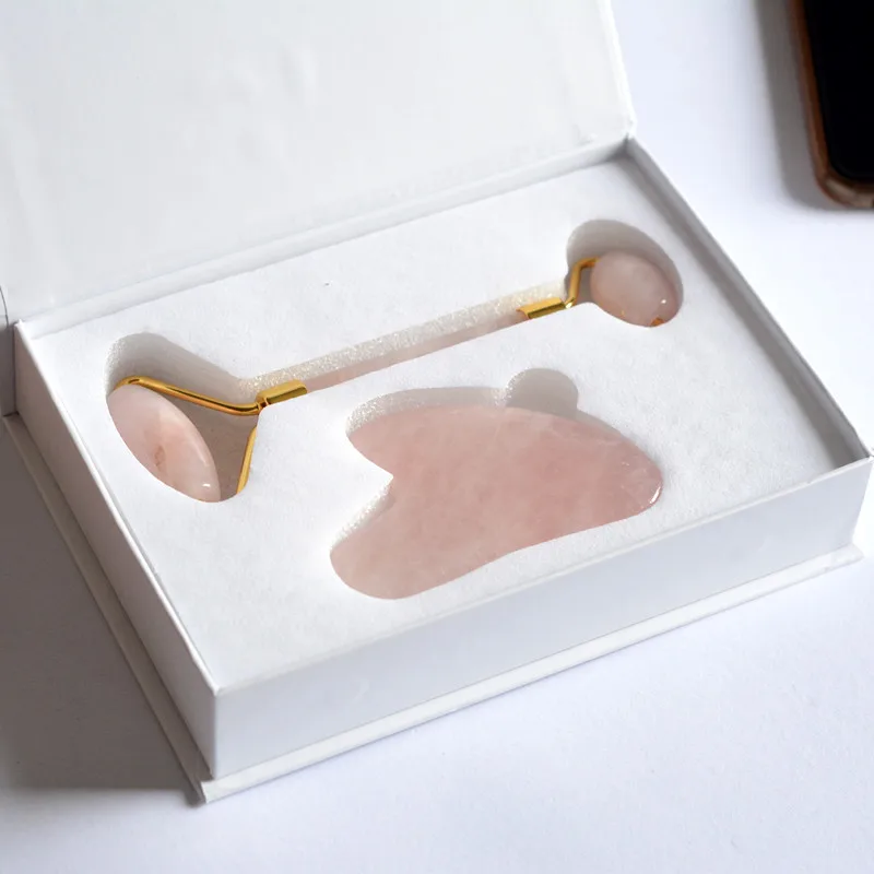 

Rose Quartz Mute Jade Roller Massager Scraper Weight Loss Slimming Massager Facial Massage Anti-wrinkle Jade Skin Beauty Set