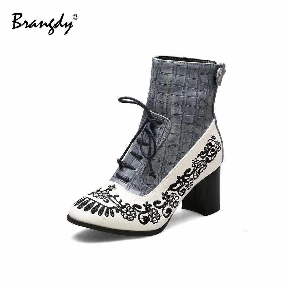 Женские ботинки из искусственной кожи ботильоны с круглым носком на молнии