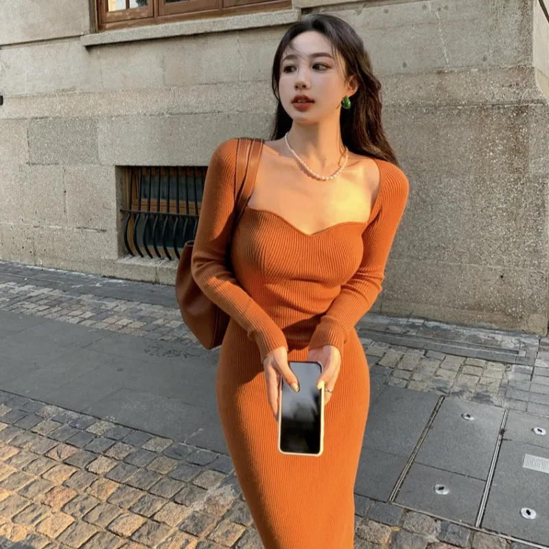 

2021 new fashion women's clothing Square Collar Mid-Calf dresses dress for women