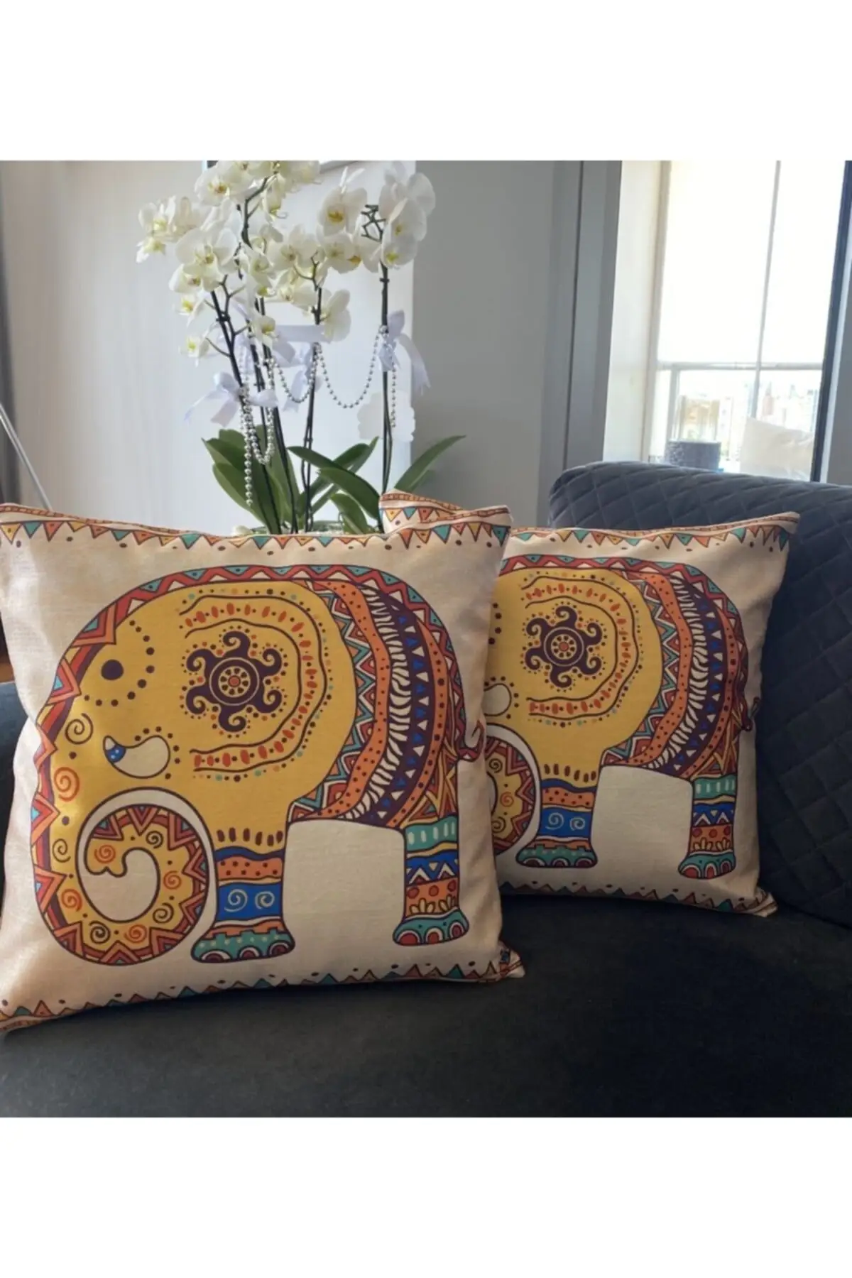 

Двухсторонний декоративный чехол для подушки с принтом слона, 2 43x43 см, элегантный двусторонний внешний вид